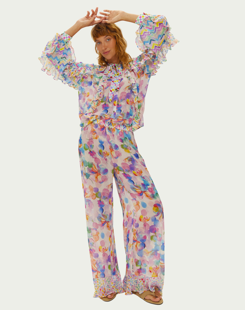 Me369 Holly Ruffle Shirt with Bow in Fairy Dust S